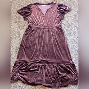 Terra & Sky Velvet Midi Dress in Mauve